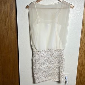 Champagne mini dress with sheer bodice